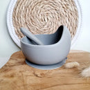 Silicone cup with suction cup and spoon - sage