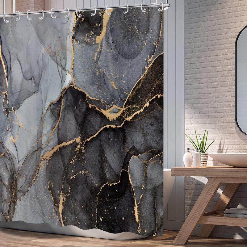 Marble look shower curtain