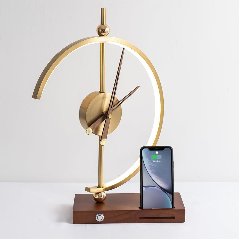 Modern clock/nightstand lamp with wireless charging station