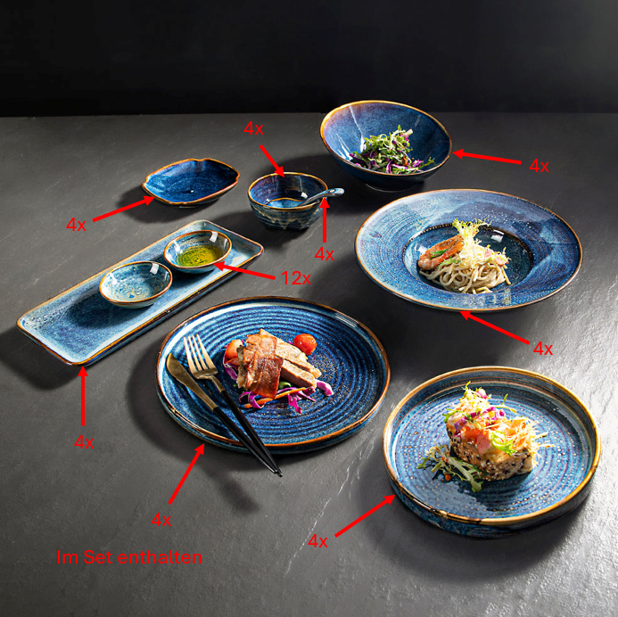 Mykonos set de vaisselle, y compris set de sauces complet 40 pièces