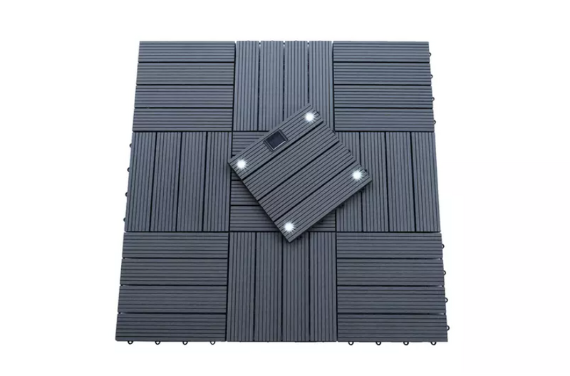 Carreau à clipser WPC avec LED 1 m2 Gris