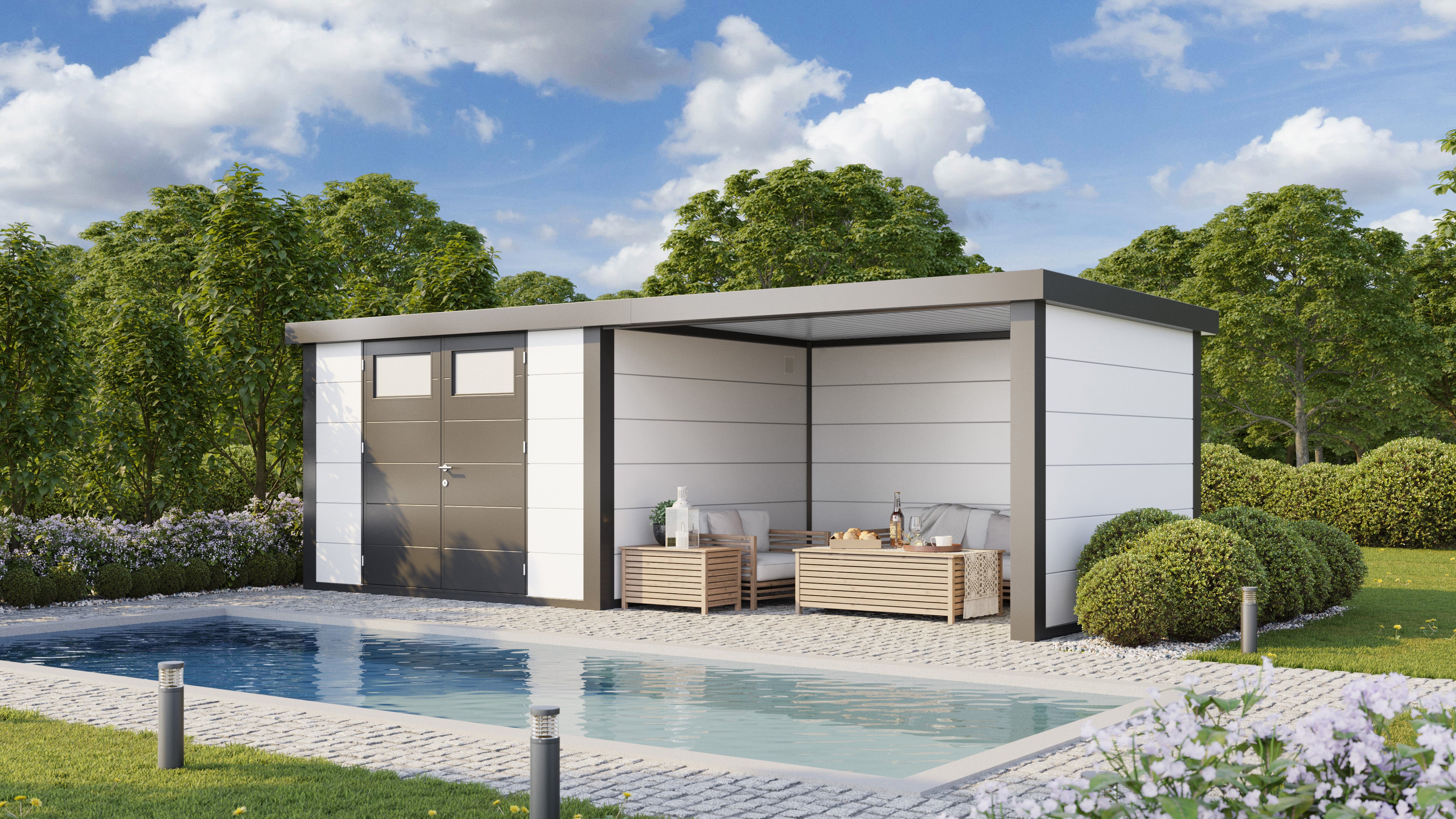 Casetta da giardino Bolthouse con pergola - elegante e di alta qualità