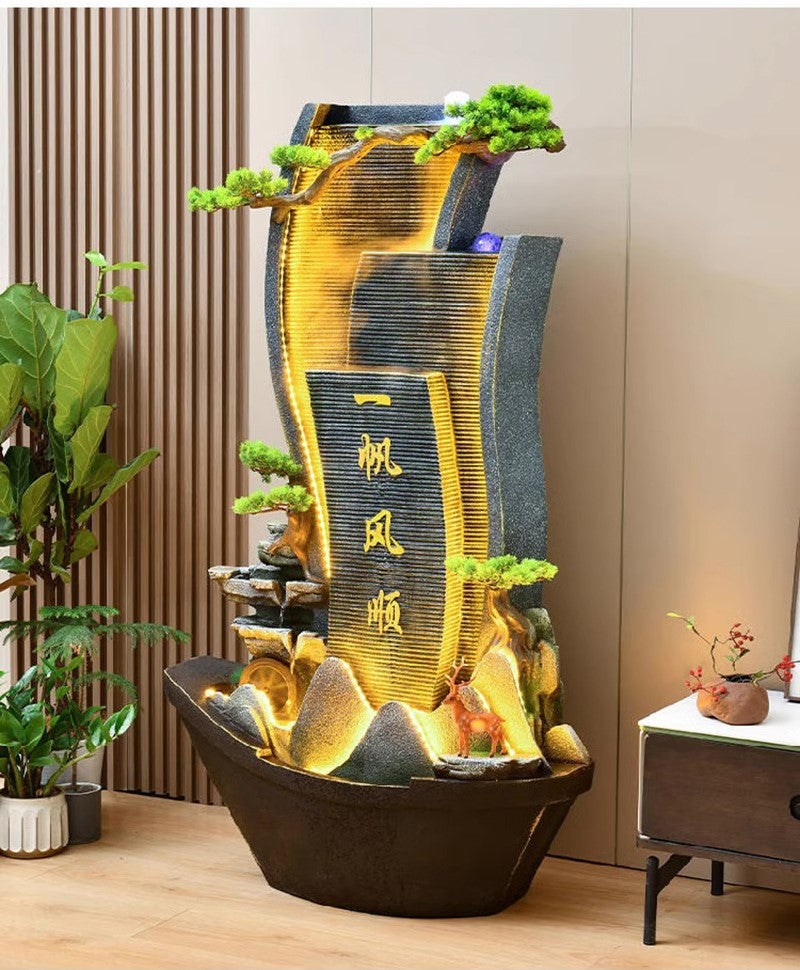 Fontana d'acqua illuminata a Fermo come decorazione