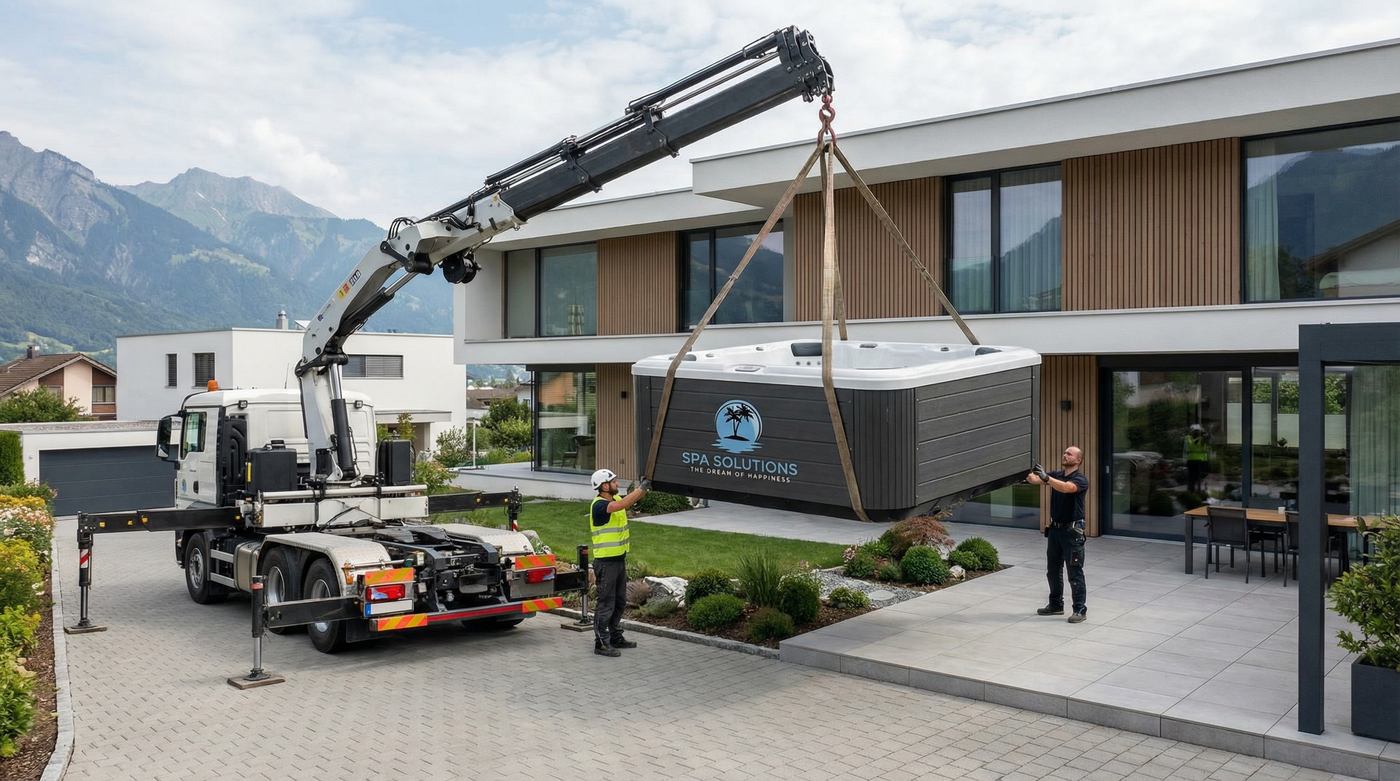 Schritt 3: Kraneinsatz durchführen & Spa platzieren
