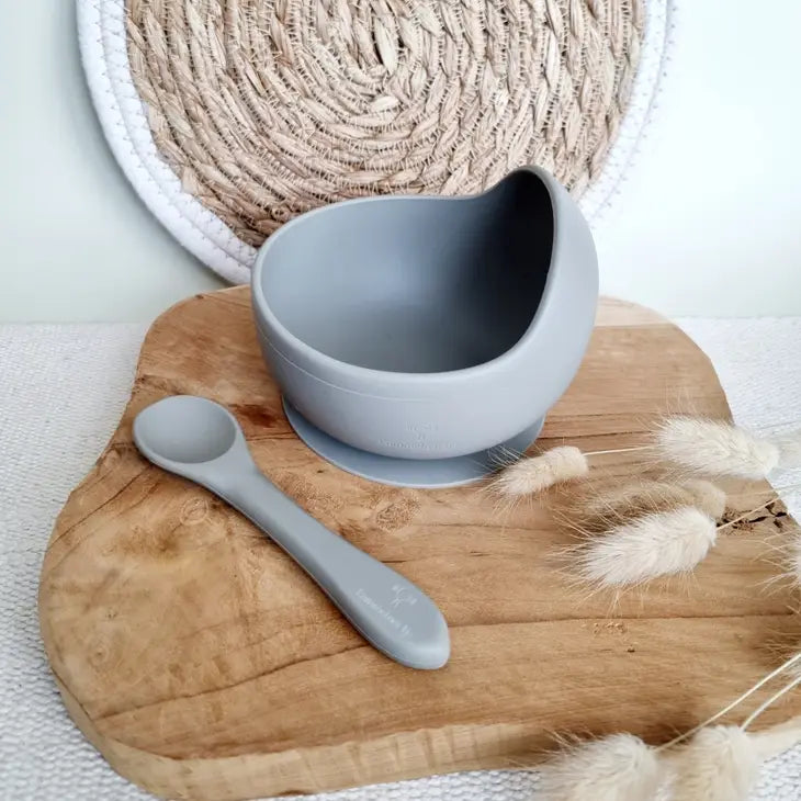 Ciotola in silicone con ventosa e cucchiaio - Salvia