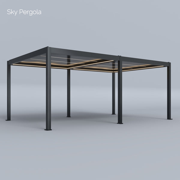 Modello da esposizione: pergola in alluminio SkyMotion LED 4m x 5m motorizzata (LED solo nella cornice)
