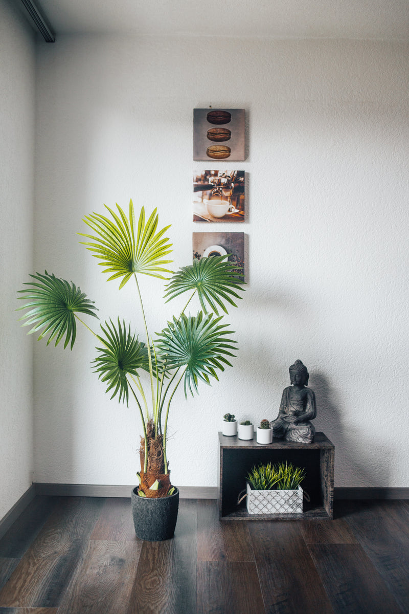 Pianta artificiale Ventaglio di palma Chamaerops Trachycarpus 140 cm