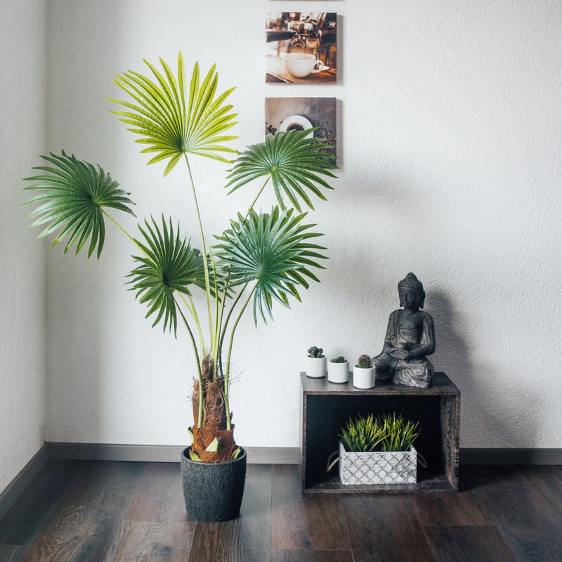 Pianta artificiale Ventaglio di palma Chamaerops Trachycarpus 140 cm